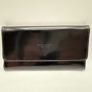 Kate Spade Black Patent Leather Continental Tri-Fold Wallet large